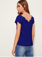 Double V Neck Scallop Edge Top