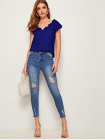 Double V Neck Scallop Edge Top