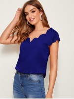 Double V Neck Scallop Edge Top