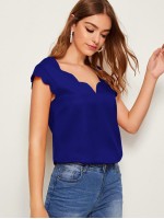 Double V Neck Scallop Edge Top