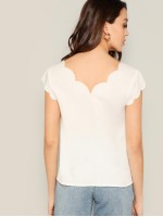 Double V Neck Scallop Edge Top