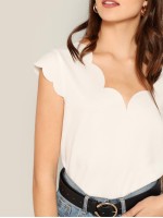 Double V Neck Scallop Edge Top