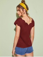 Double V-Neck Scallop Trim Top