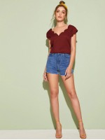 Double V-Neck Scallop Trim Top