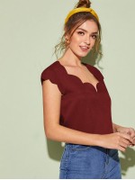 Double V-Neck Scallop Trim Top