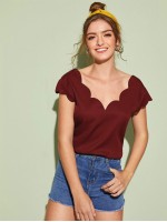 Double V-Neck Scallop Trim Top