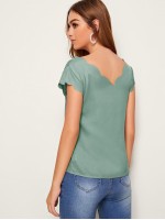 Solid V-neck Scallop Top