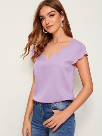 Double V Neck Scallop Edge Top