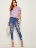 Double V Neck Scallop Edge Top