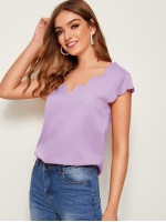 Double V Neck Scallop Edge Top