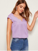 Double V Neck Scallop Edge Top