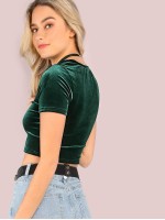 Crew Neck Velvet Crop Top