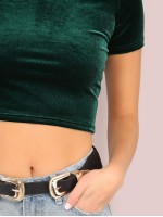 Crew Neck Velvet Crop Top