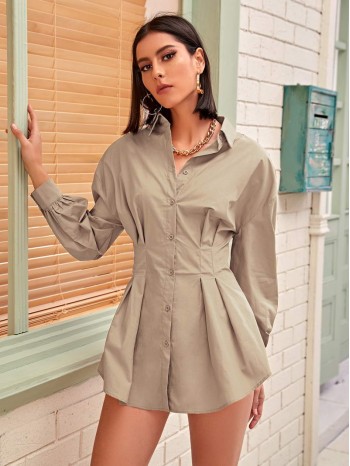 Drop Shoulder Pleated Detail Blouse