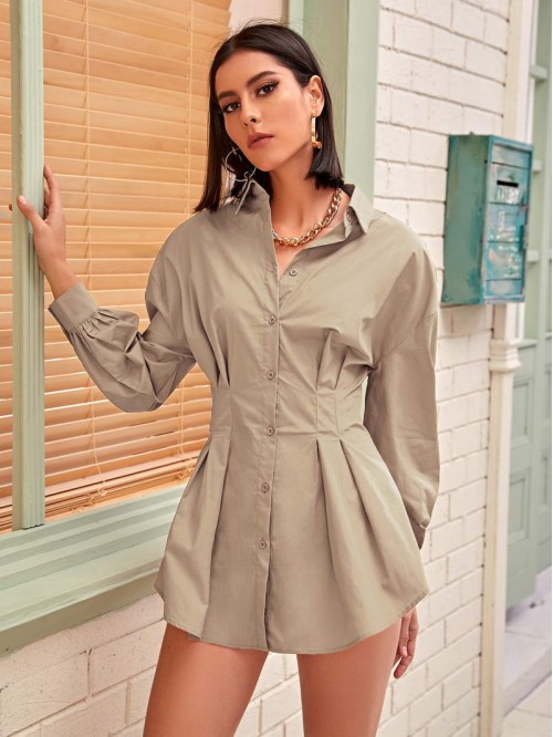 Drop Shoulder Pleated Detail Blouse