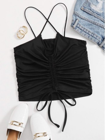 Criss Cross Peekaboo Drawstring Cami Top