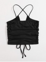 Criss Cross Peekaboo Drawstring Cami Top