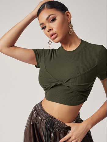 Twist Front Rib-knit Crop Top