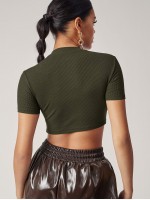 Twist Front Rib-knit Crop Top