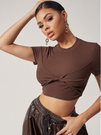 Twist Front Rib-knit Crop Top