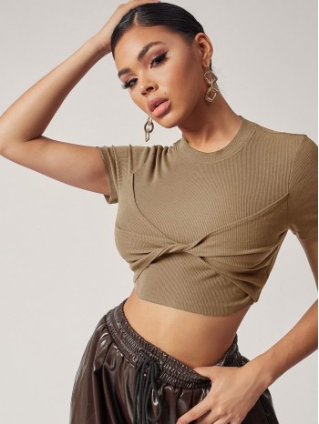 Twist Front Rib-knit Crop Top