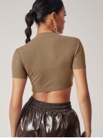 Twist Front Rib-knit Crop Top