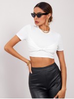 Twist Front Rib-knit Crop Top