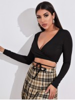 Surplice Neck Crisscross Tie Front Crop Top