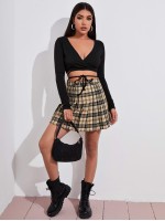 Surplice Neck Crisscross Tie Front Crop Top