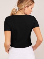 Tie Front Rib-knit Solid Top