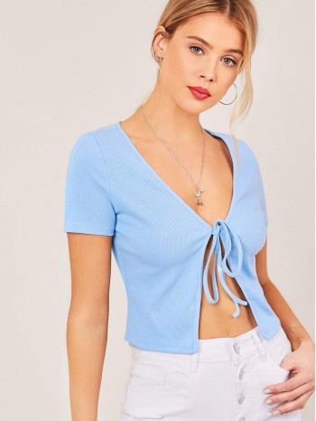 Tie Front Solid Top