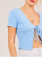 Tie Front Solid Top