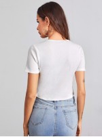 Tie Front Rib-knit Solid Top