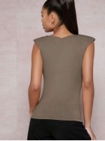 Square Neck Shoulder Pad Solid Tank Top