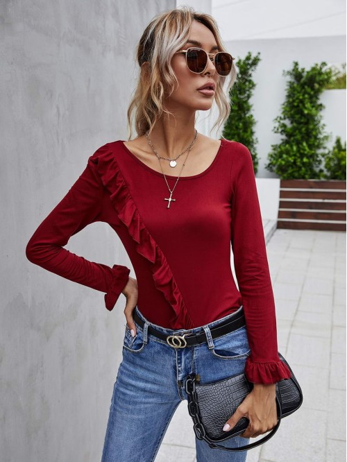 Ruffle Trim Solid Tee