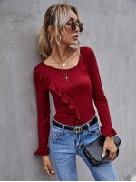 Ruffle Trim Solid Tee