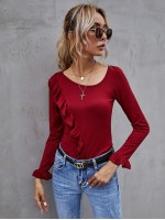 Ruffle Trim Solid Tee