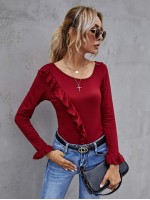 Ruffle Trim Solid Tee