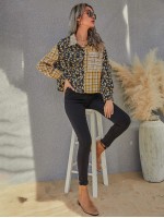 Flower & Plaid Print Pocket Front Blouse