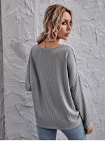 Drop Shoulder Twist Front Waffle Knit Tee