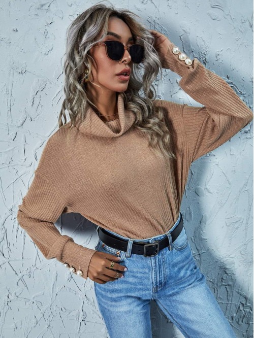 Turtleneck Drop Shoulder Solid Tee