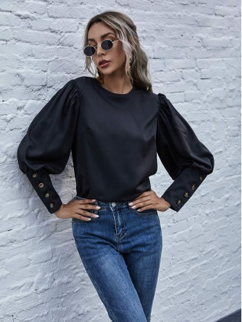 Buttoned Cuff Gigot Sleeve Blouse