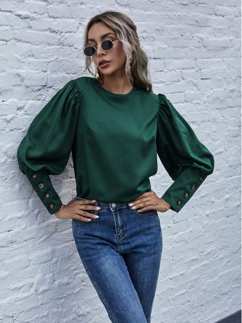 Buttoned Cuff Gigot Sleeve Blouse