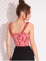 Heart Print Lettuce-Edge Crop Top