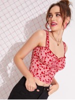 Heart Print Lettuce-Edge Crop Top