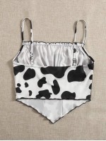 Cow Print Ruched Bust Bandana Cami Top