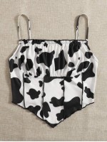 Cow Print Ruched Bust Bandana Cami Top