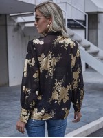 Floral Print Sheer Button Front Blouse