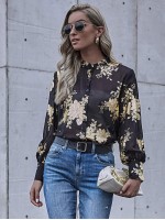 Floral Print Sheer Button Front Blouse