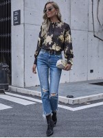 Floral Print Sheer Button Front Blouse